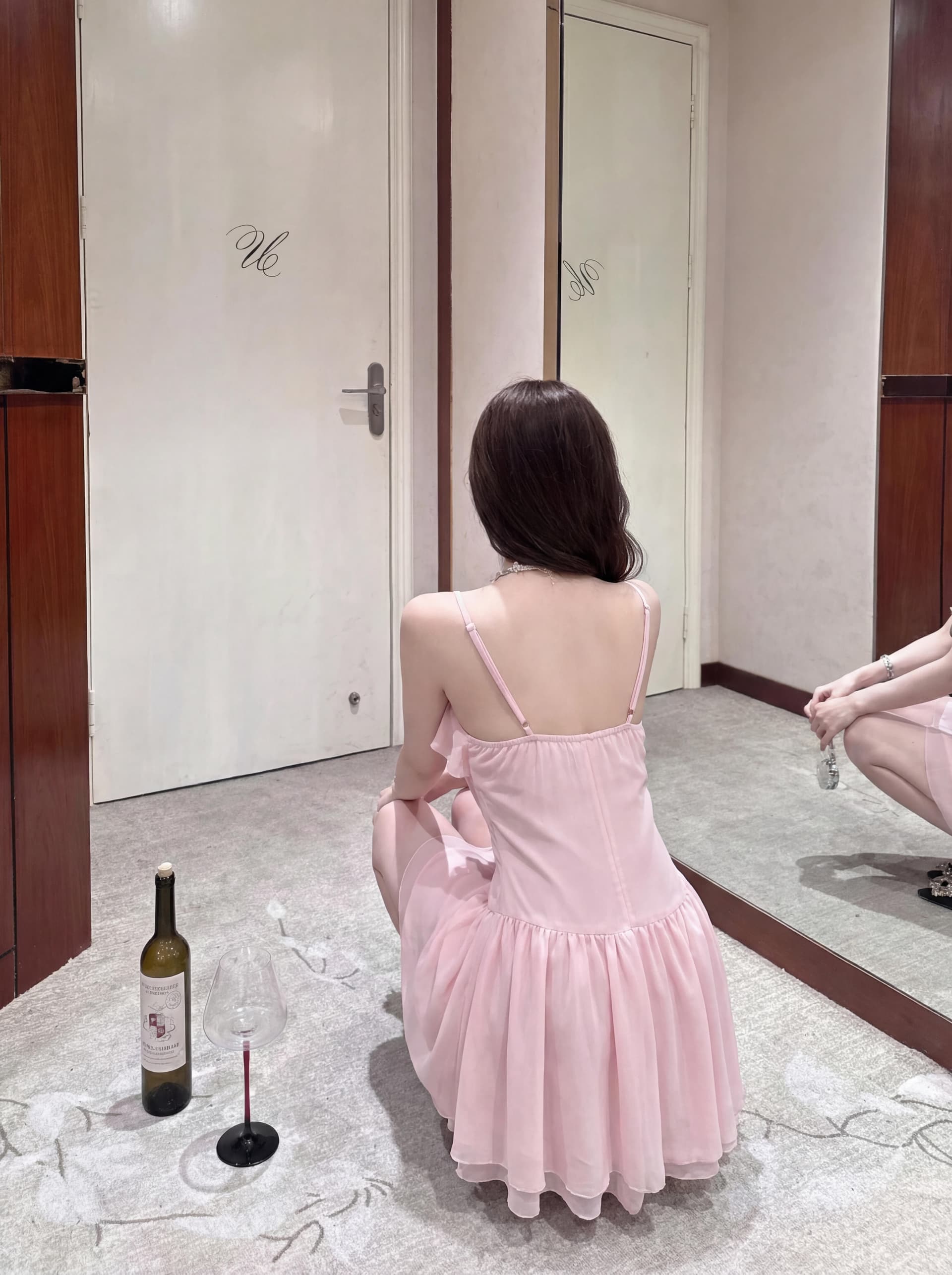 실사 순수한 부드러운 바람 장미 꽃 행침 목 드레스 여름 프랑스식 슈퍼 요정 리본 주름 장식 프릴 미니 스커트 상세 이미지 7