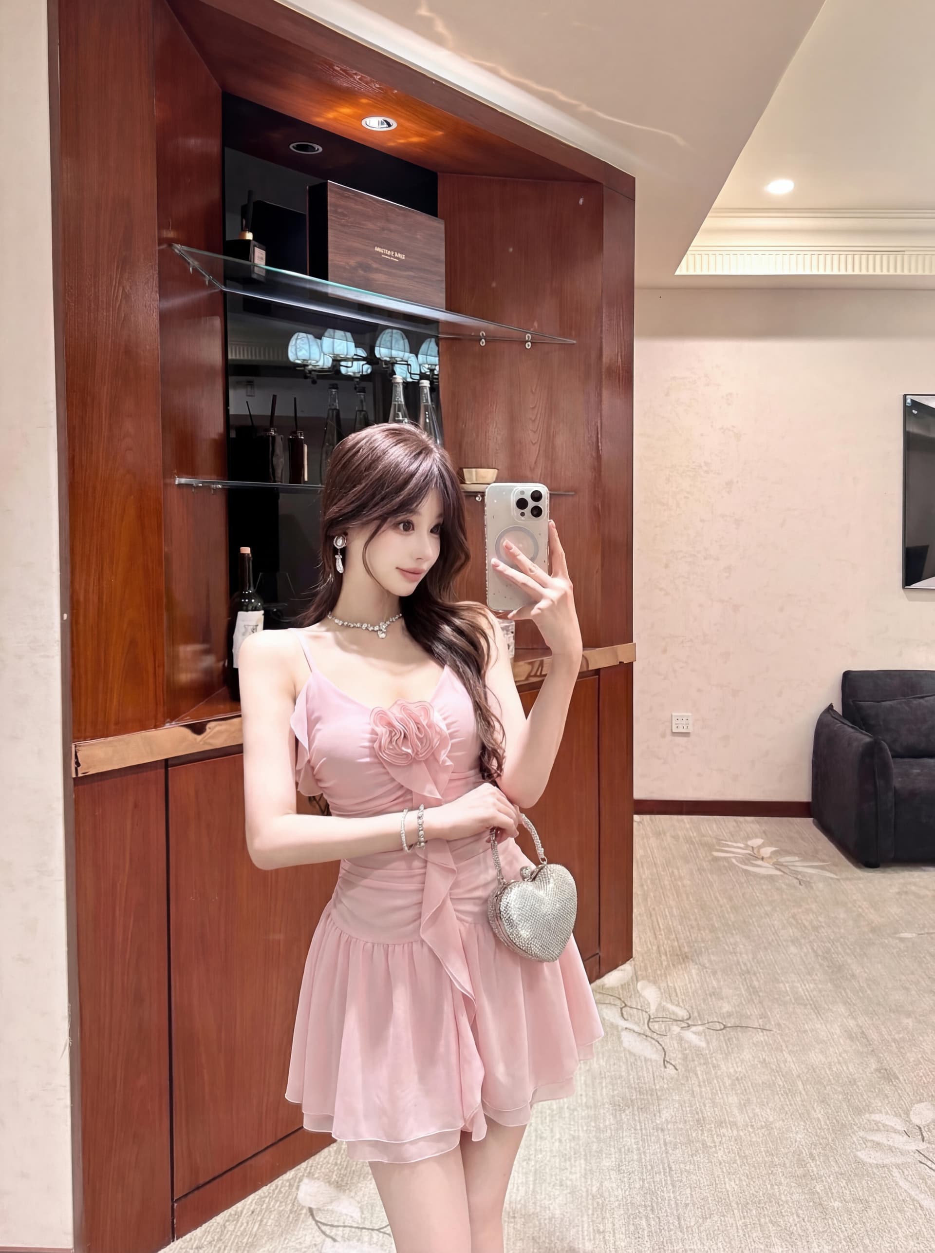 실사 순수한 부드러운 바람 장미 꽃 행침 목 드레스 여름 프랑스식 슈퍼 요정 리본 주름 장식 프릴 미니 스커트 상세 이미지 9
