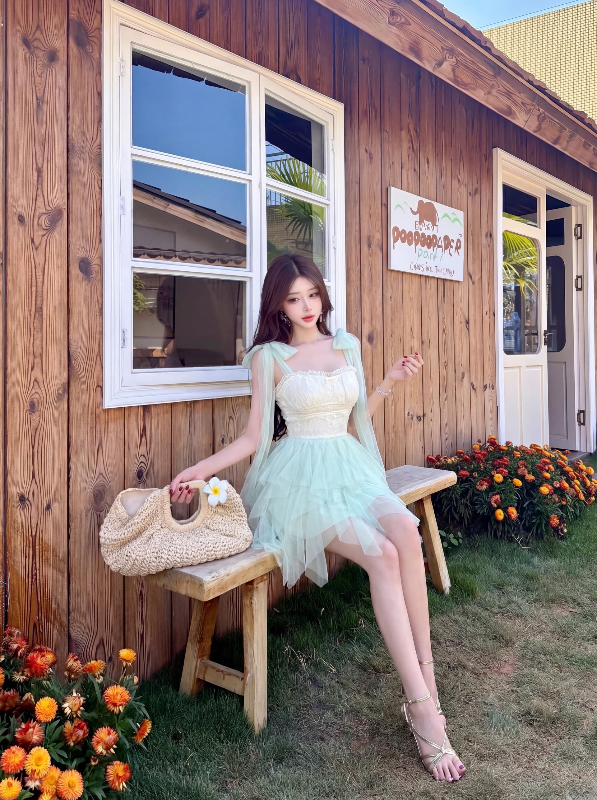 실사 프랑스식 달콤함 지우기 센 부서 품격 허리 수축 슬림해 보이는 박하 녹색 공주 퍼프 치마 슈퍼 요정 귀여운 치마 상세 이미지 7