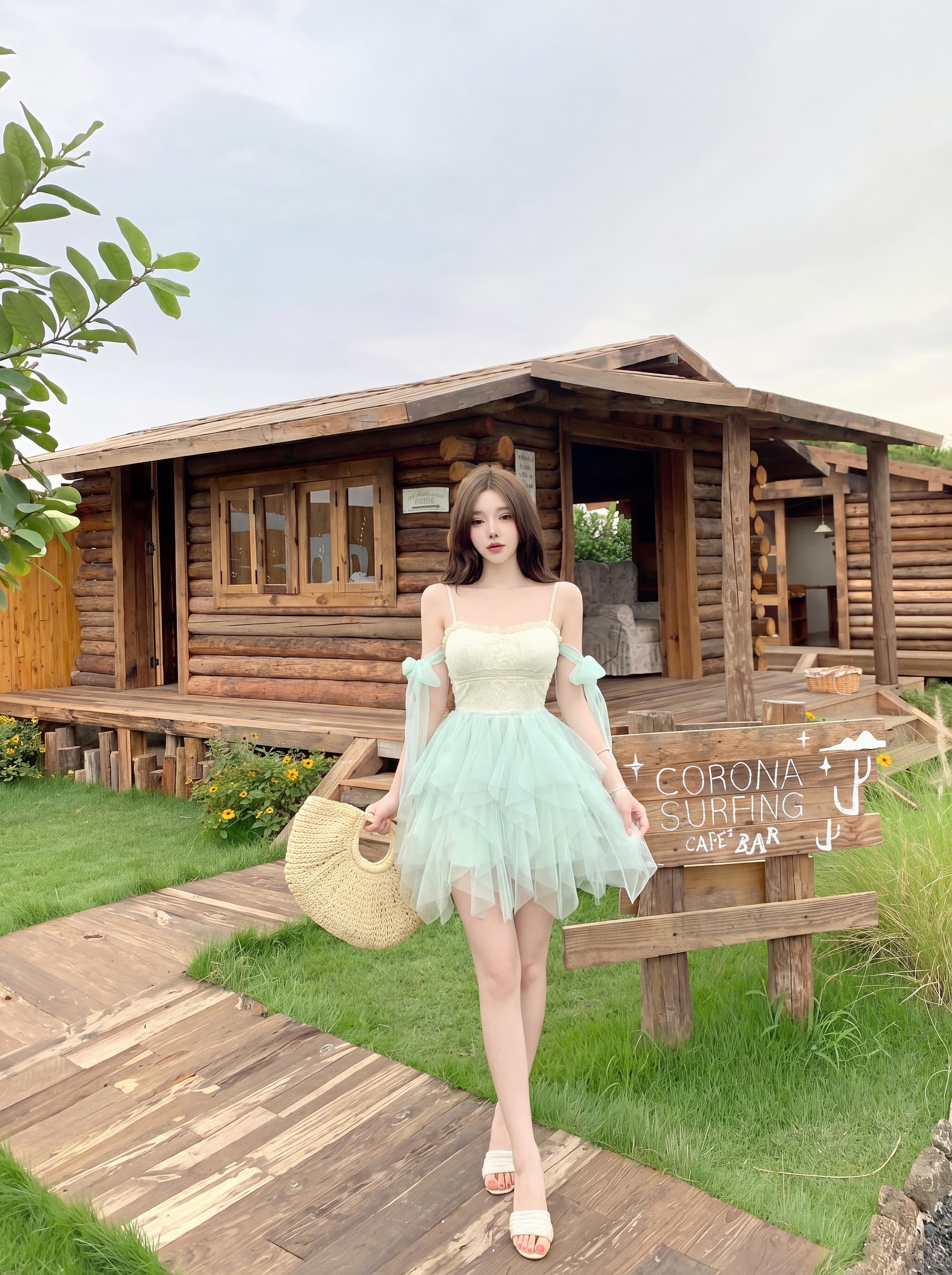 실사 프랑스식 달콤함 지우기 센 부서 품격 허리 수축 슬림해 보이는 박하 녹색 공주 퍼프 치마 슈퍼 요정 귀여운 치마 상세 이미지 3