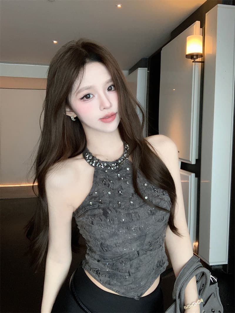 실사 2026 고유 한 프랑스식 다이아몬드 세팅 홀치기 염색 행침 목 디자인 센스 작은 대중 슬림해 보이는 아름다운 의류 퍼프 반 스커트 세트 이미지 3