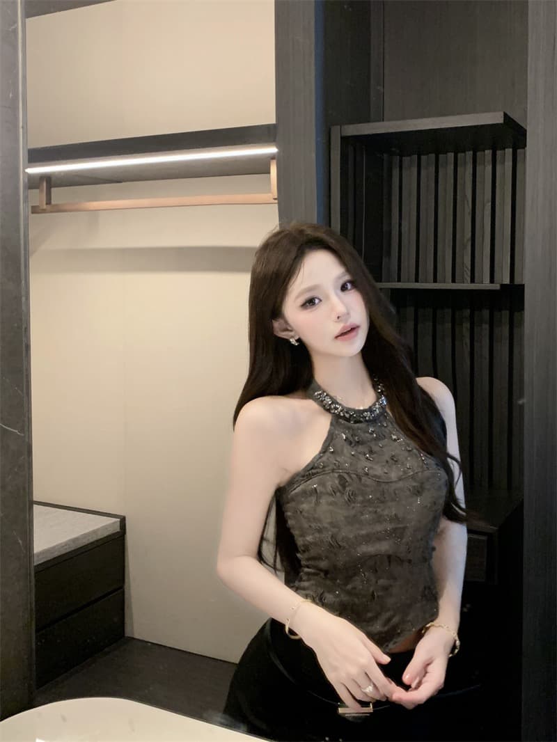 실사 2026 고유 한 프랑스식 다이아몬드 세팅 홀치기 염색 행침 목 디자인 센스 작은 대중 슬림해 보이는 아름다운 의류 퍼프 반 스커트 세트 상세 이미지 26