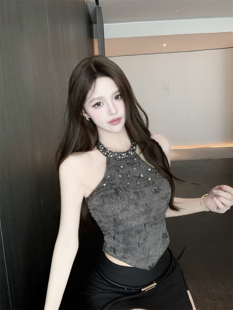 실사 2026 고유 한 프랑스식 다이아몬드 세팅 홀치기 염색 행침 목 디자인 센스 작은 대중 슬림해 보이는 아름다운 의류 퍼프 반 스커트 세트 상세 이미지 28