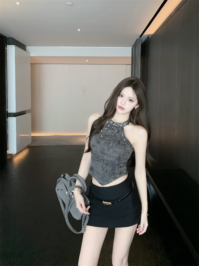 실사 2026 고유 한 프랑스식 다이아몬드 세팅 홀치기 염색 행침 목 디자인 센스 작은 대중 슬림해 보이는 아름다운 의류 퍼프 반 스커트 세트 상세 이미지 30