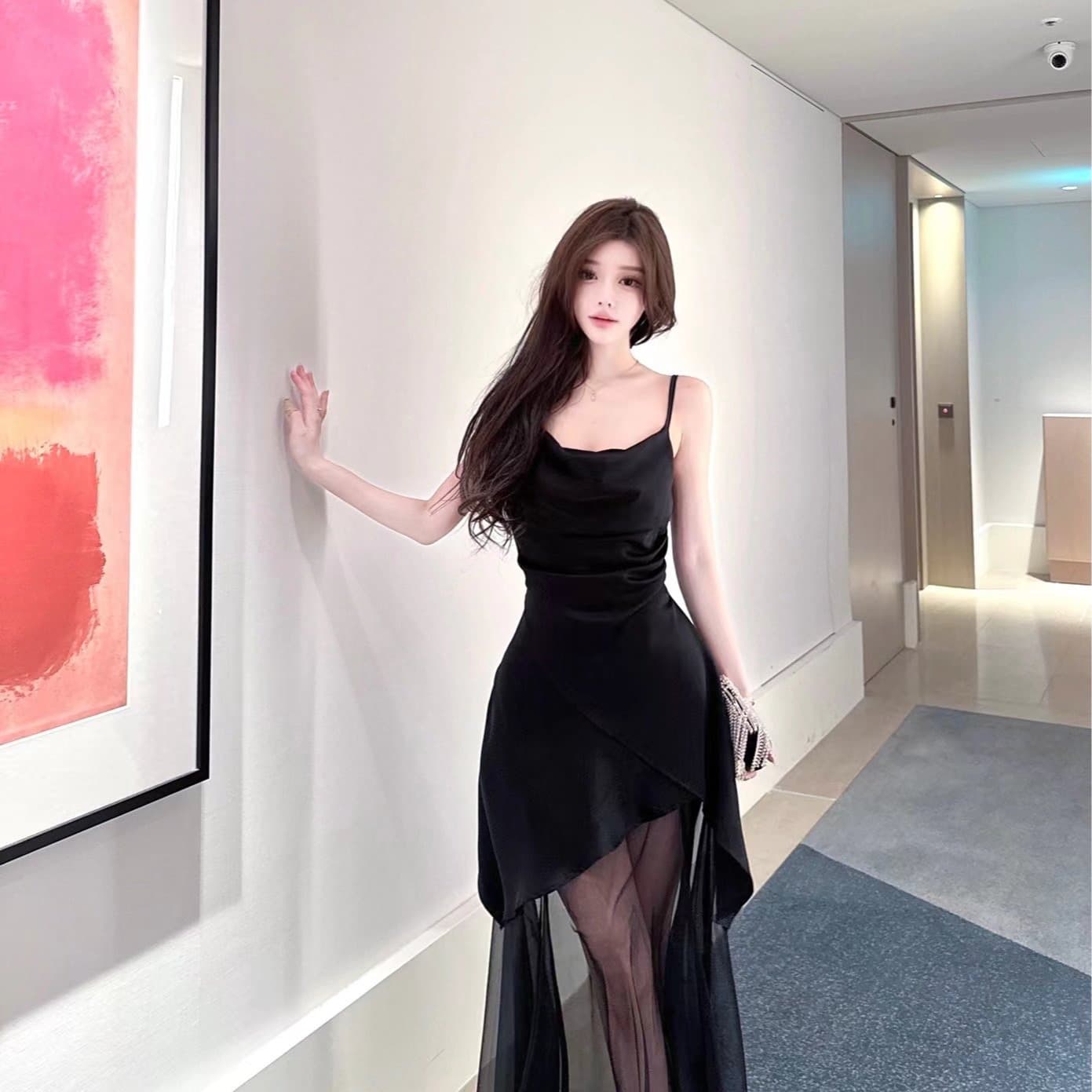 실사 슈퍼 요정 해변가 휴가 슬립 드레스 불규칙 롱 스커트 아이들 고급 센스 허리 수축 슬림해 보이는 롱 스커트 이미지 2