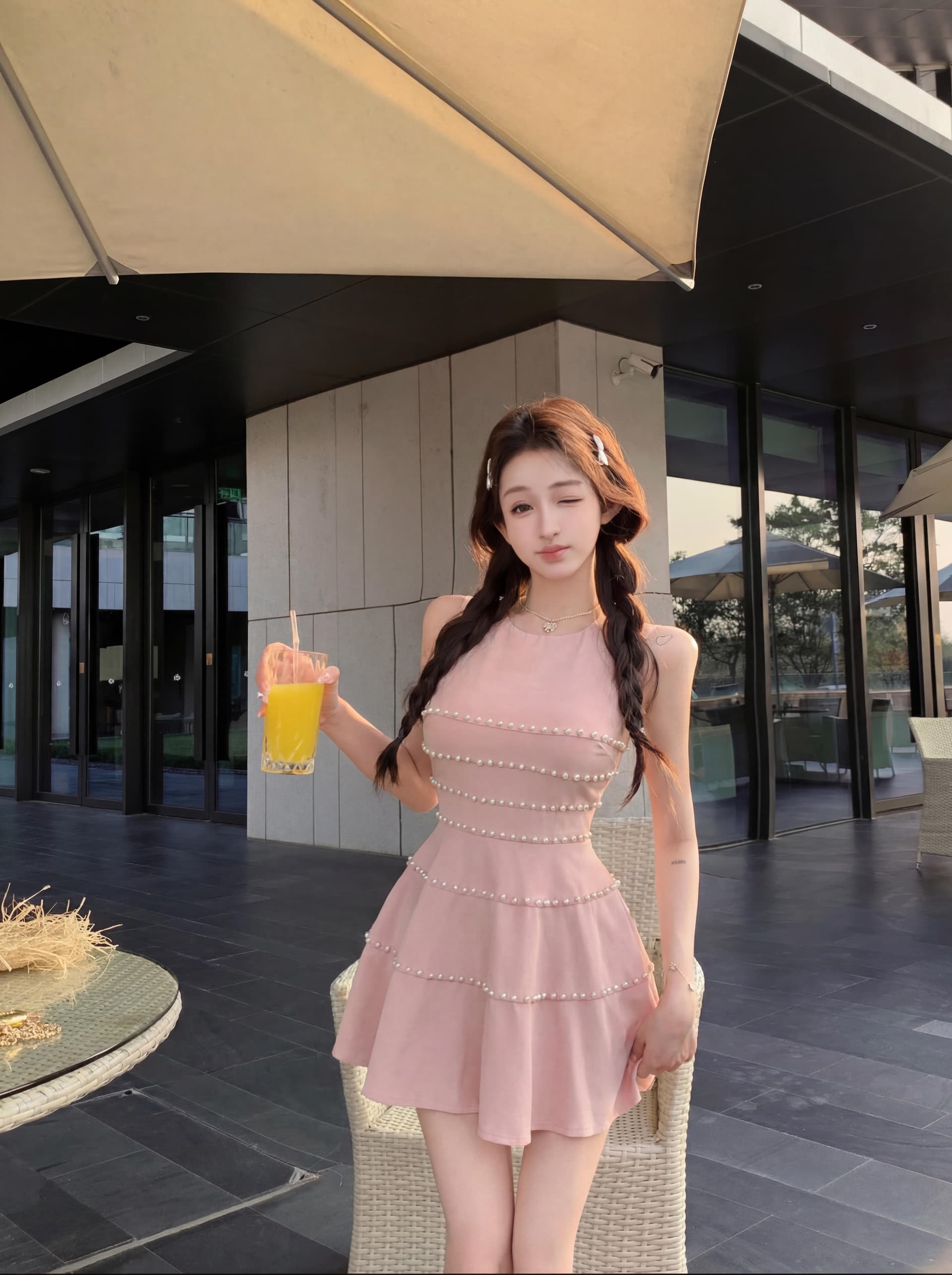 실사 진주 공주 드레스 천 골드 무거운 작업 민소매 허리 수축 슬림해 보이는 드레스 한 마디 쇼트 스타일 작은 드레스 꼬집기 허리 치마