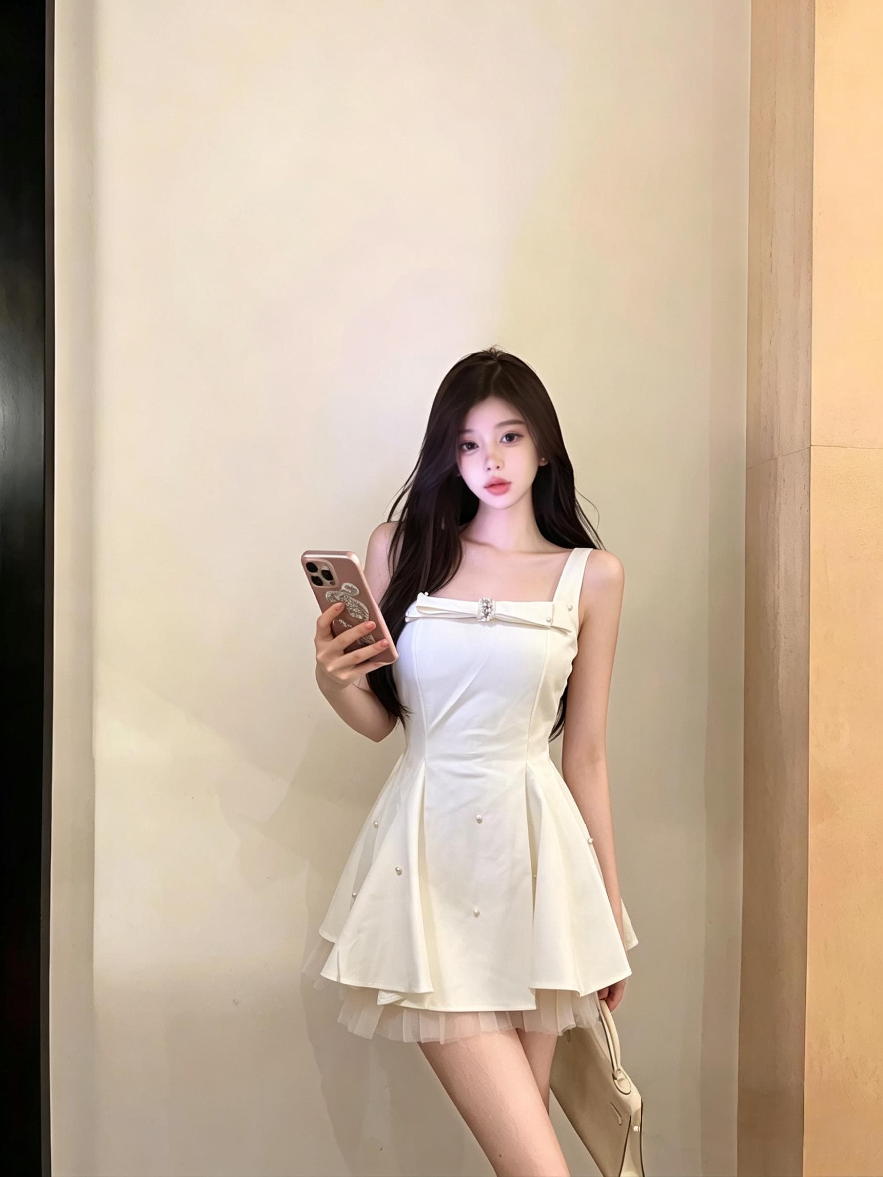 실사 프랑스식 명문 여성 천 금빛 바람 나비 매듭 드레스 여름 허리 수축 퍼프 스커트 작은 드레스 빛 럭셔리 공주 드레스 상세 이미지 3