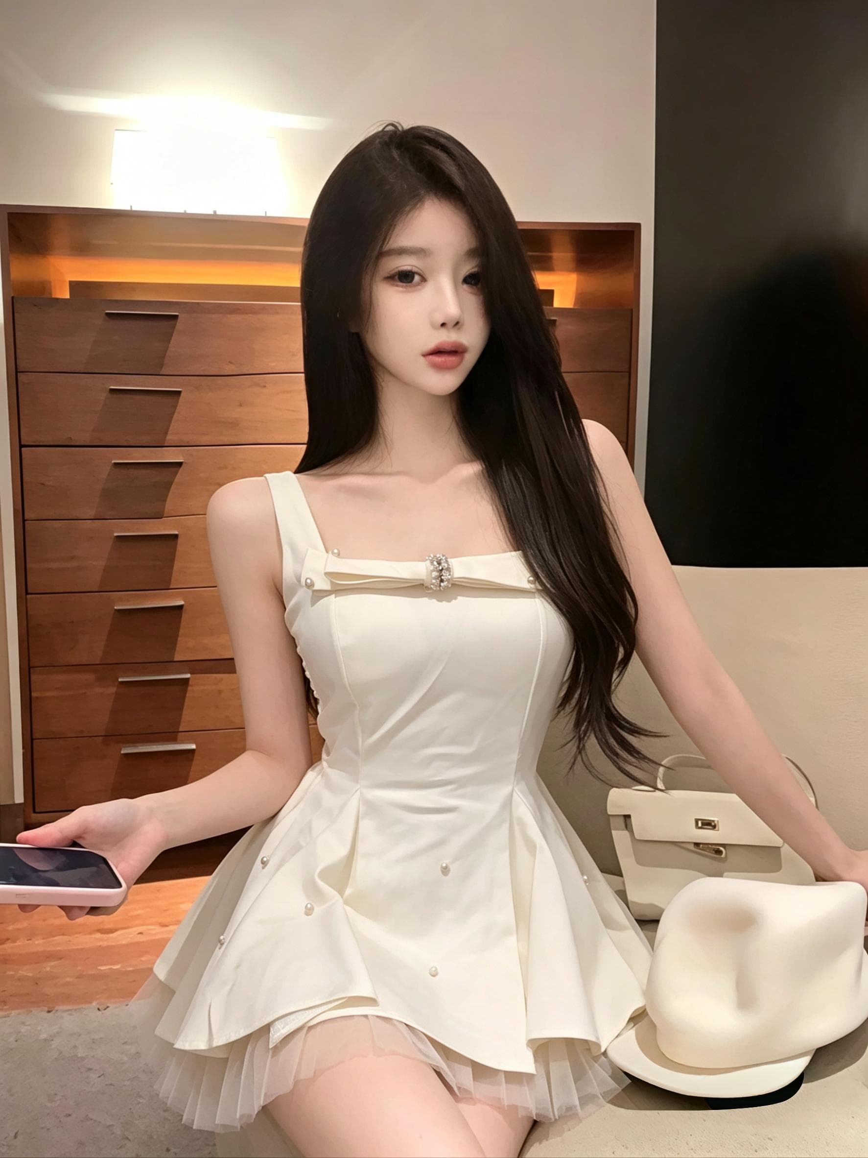 실사 프랑스식 명문 여성 천 금빛 바람 나비 매듭 드레스 여름 허리 수축 퍼프 스커트 작은 드레스 빛 럭셔리 공주 드레스 상세 이미지 5