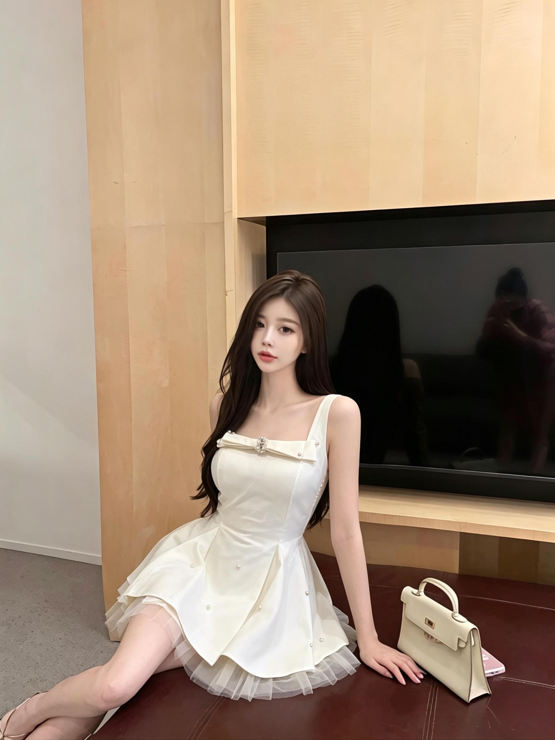 실사 프랑스식 명문 여성 천 금빛 바람 나비 매듭 드레스 여름 허리 수축 퍼프 스커트 작은 드레스 빛 럭셔리 공주 드레스 상세 이미지 7