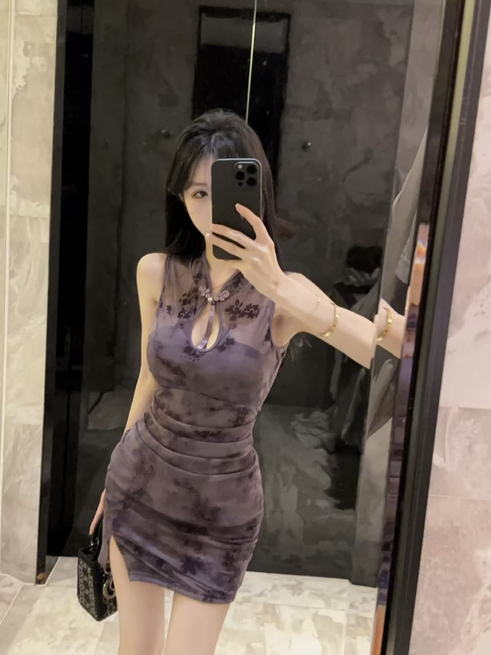 실사 보라색 새로운 중식 향상된 버전 치파오 홀로우 아웃 여성 드레스 여름 핫걸 섹시함 슬림해 보이는 허리 수축 미니 스커트 상세 이미지 46