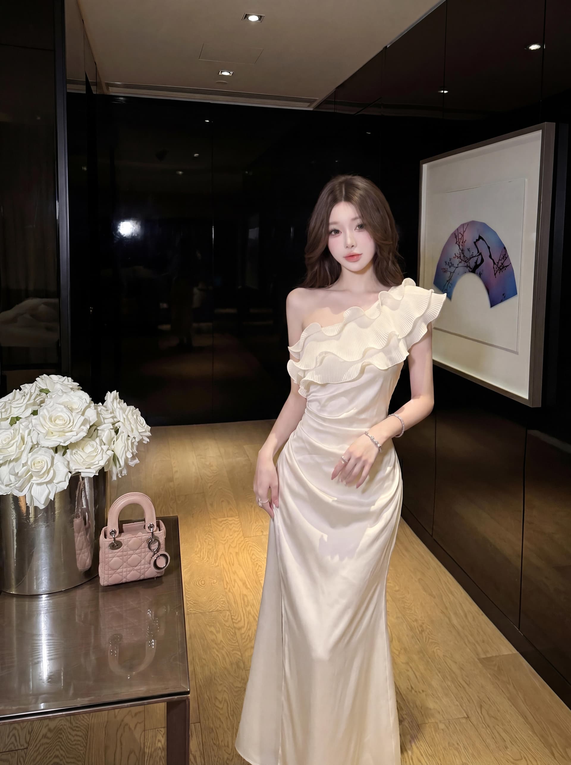 실사 프랑스식 품격 명문 여성 프릴 오프숄더 고급 센스 아름다운 꼬집기 허리 타이트 스커트 생일 해변 드레스 상세 이미지 11