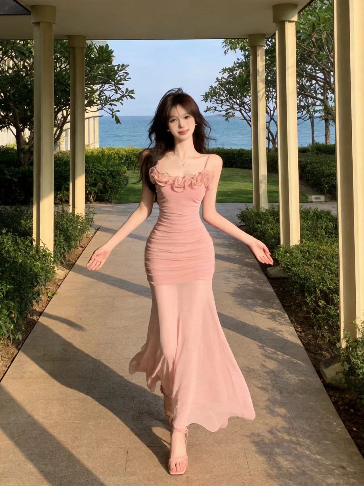 실사 디자인 센스 꽃 망사 슬립 드레스 여름 해변 휴가 인어 꼬리 스커트 생일 예복 외국 가스 치마 상세 이미지 5