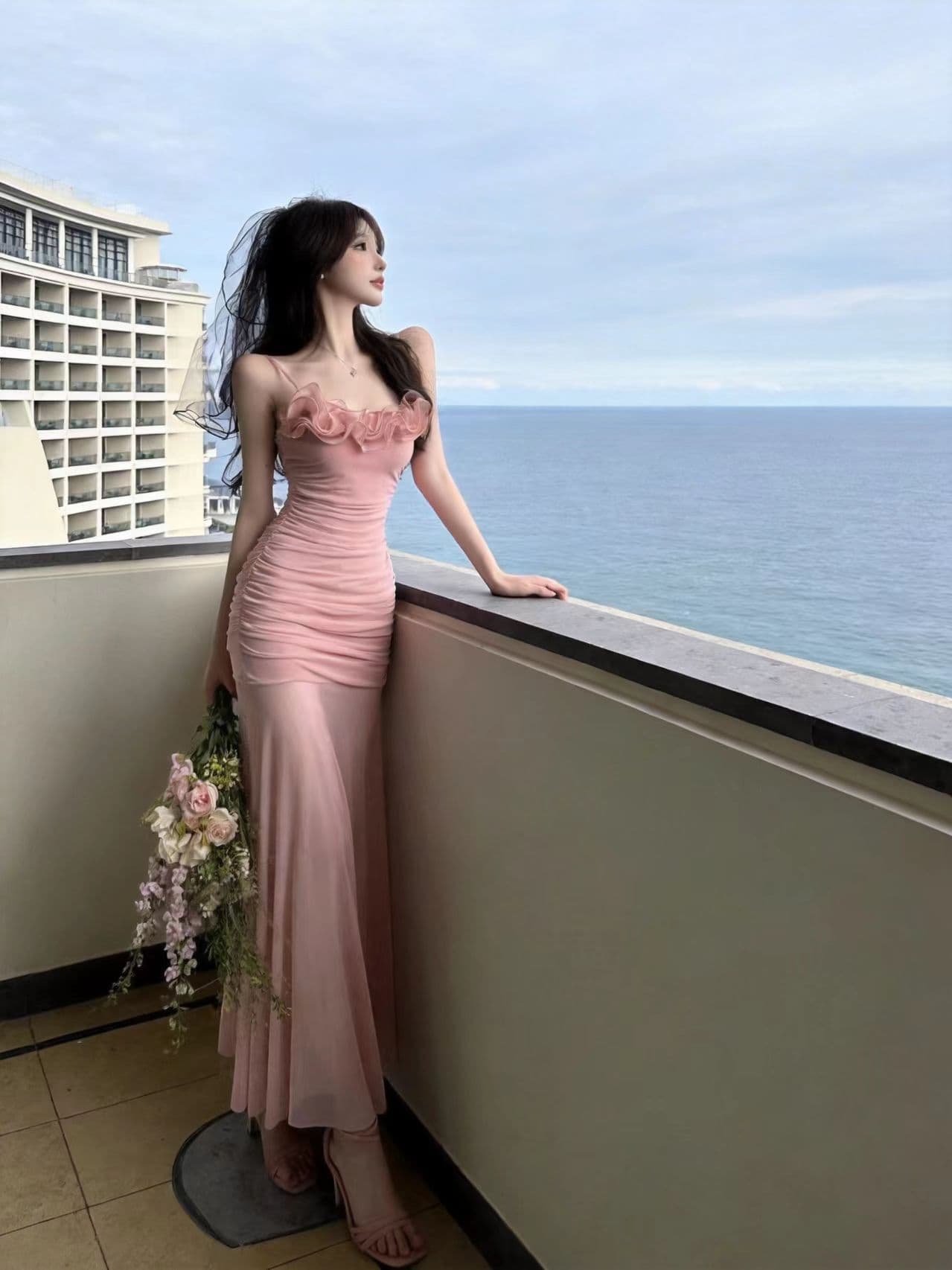 실사 디자인 센스 꽃 망사 슬립 드레스 여름 해변 휴가 인어 꼬리 스커트 생일 예복 외국 가스 치마 상세 이미지 6
