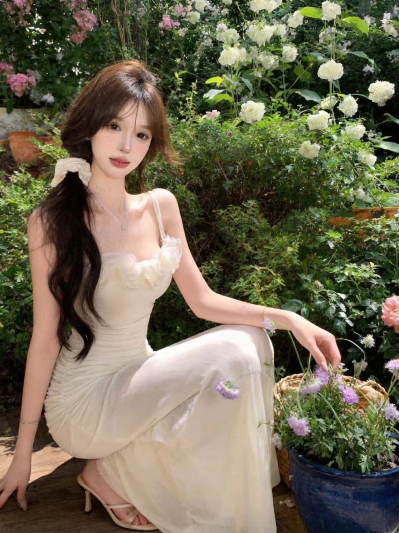 실사 디자인 센스 꽃 망사 슬립 드레스 여름 해변 휴가 인어 꼬리 스커트 생일 예복 외국 가스 치마 상세 이미지 15