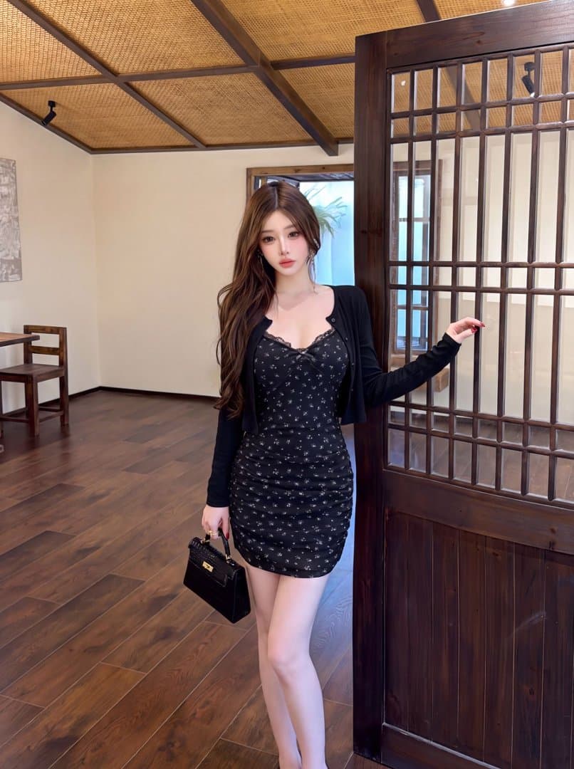 실사 교외 꽃 그림자 꽃무늬 슬립 드레스 여름 핫걸 꼬집기 허리 작은 치마 섹시함 착용 가져 가라. 타이트 스커트 상세 이미지 7