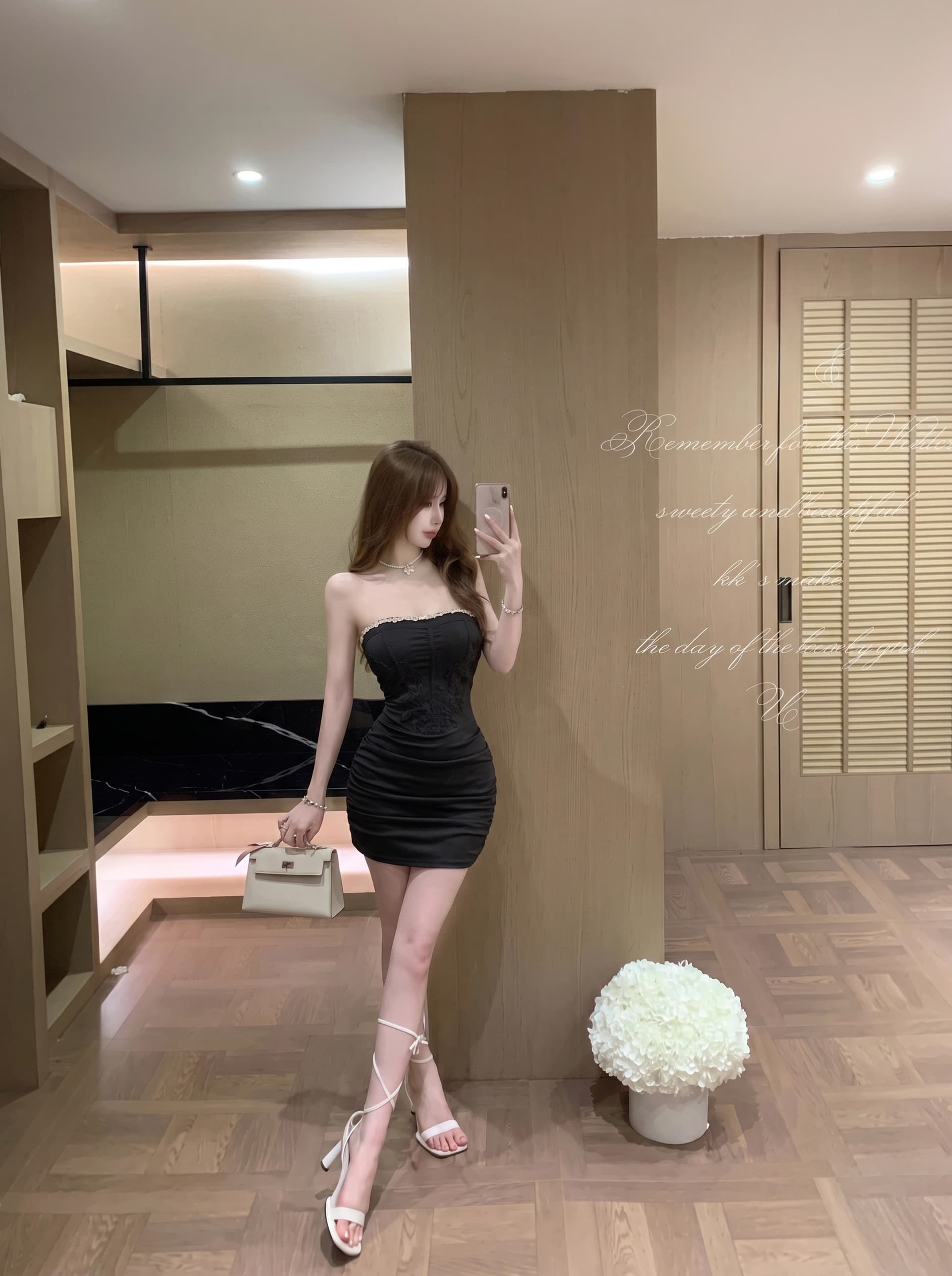 실사 디자인 센스 패치워크 꽃 민소매 튜브탑 치마 여성 여름 순수한 욕망 허리 수축 생일 벨트 가슴 패드 타이트 스커트 미니 스커트 상세 이미지 9