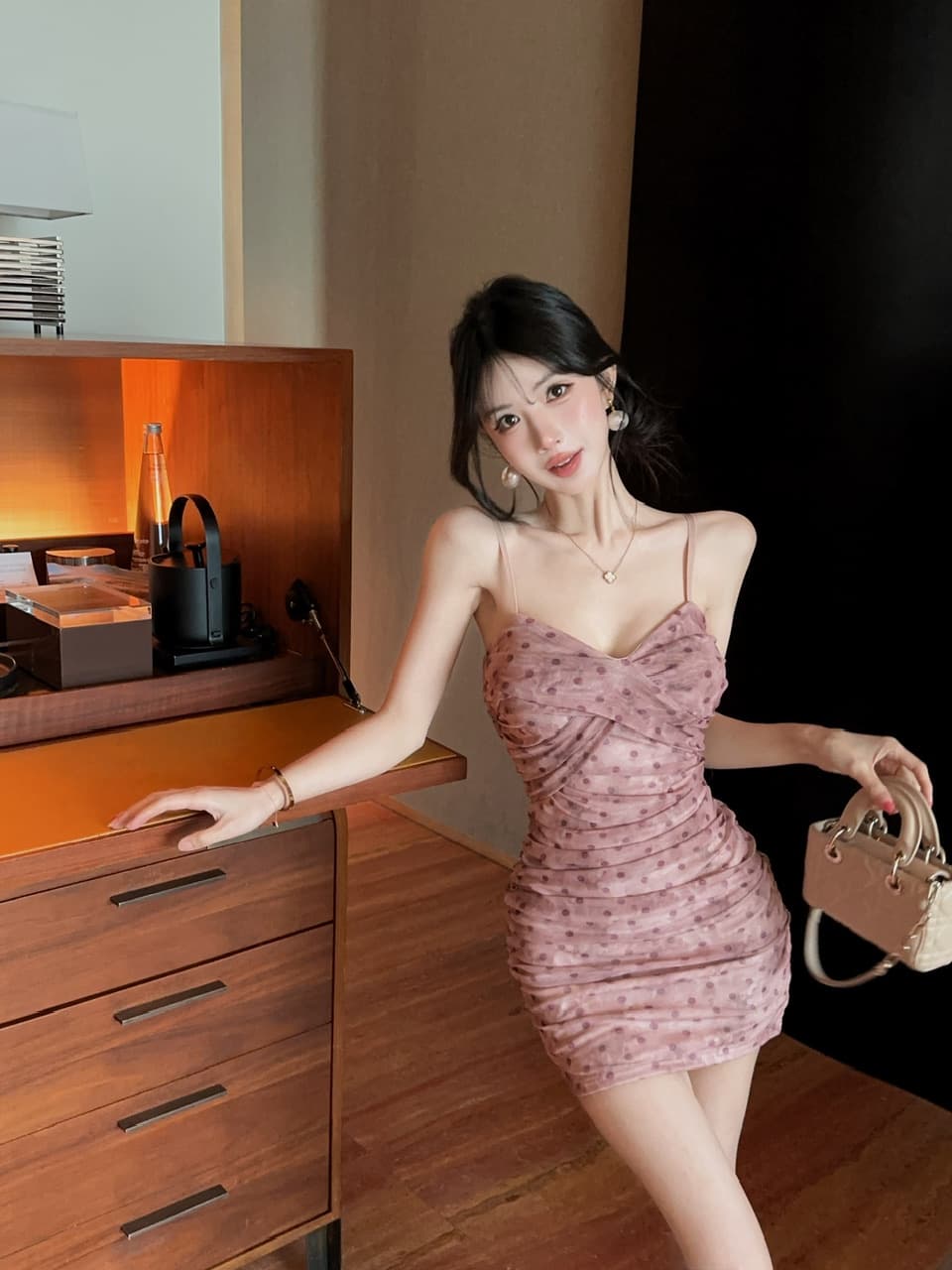 진짜 여름 부드러운 작은 치마 아름다운 핫걸 슈퍼 화재 타이트 스커트 망사 도트 무늬 섹시함 비틀림 슬립 드레스 상세 이미지 24