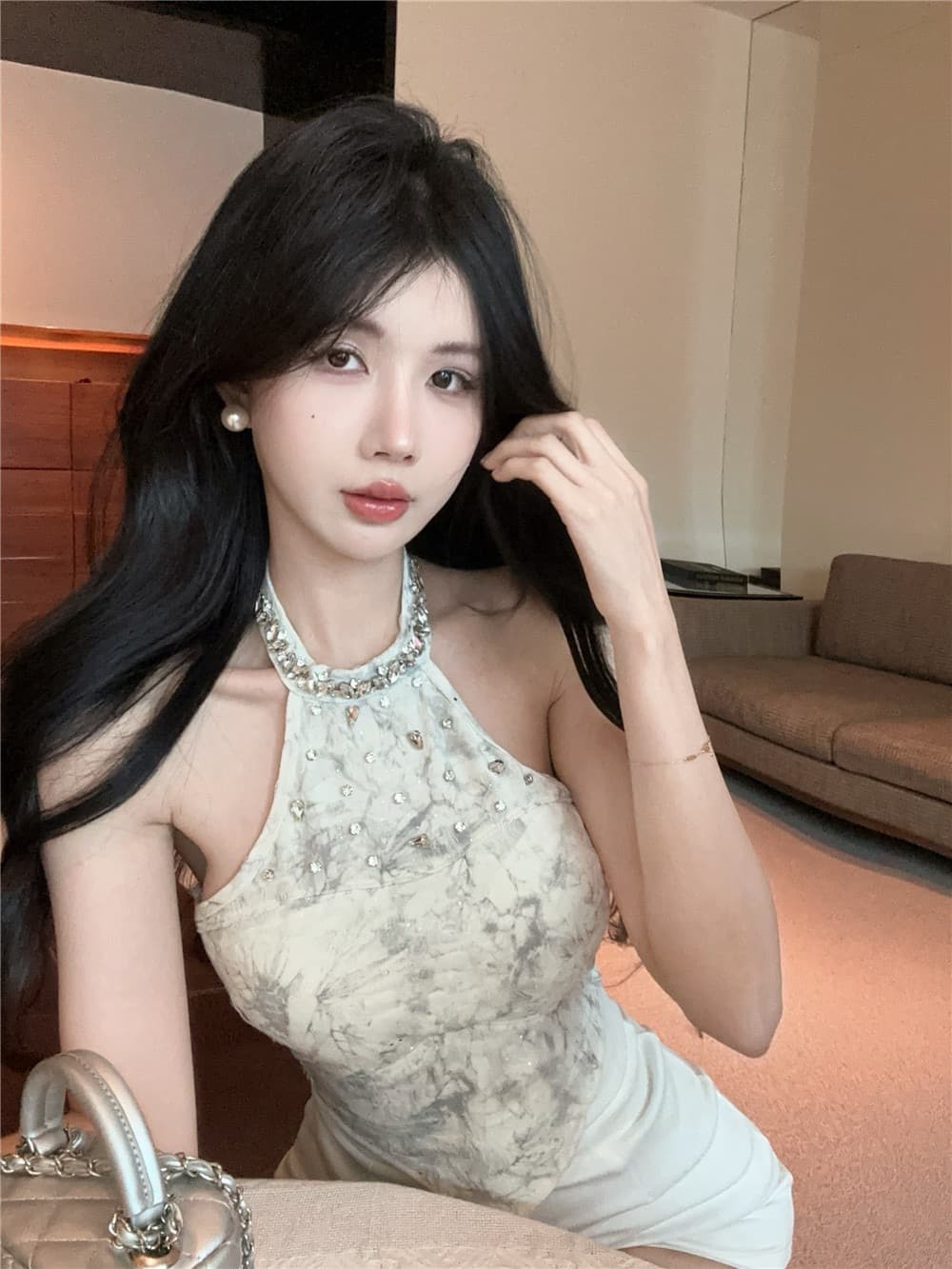 실사 2026 고유 한 프랑스식 다이아몬드 세팅 홀치기 염색 행침 목 디자인 센스 작은 대중 슬림해 보이는 아름다운 의류 퍼프 반 스커트 세트 상세 이미지 41