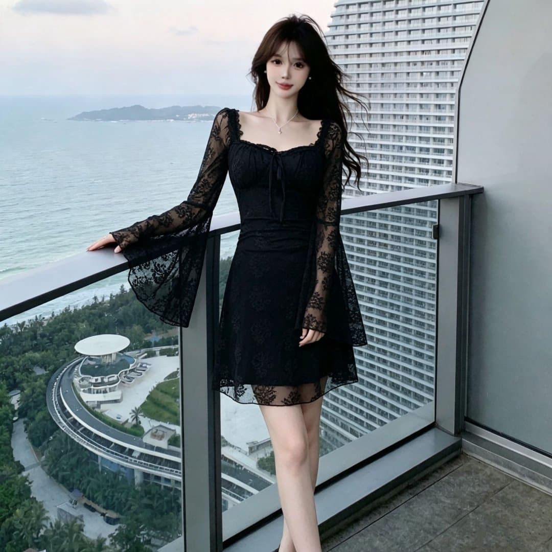 실사 프랑스식 로얄 자매 바람 레이스 나팔 소매 디스플레이 화이트 여성 드레스 고급 센스 품격 슈퍼 요정 예복 롱 스커트 상세 이미지 14