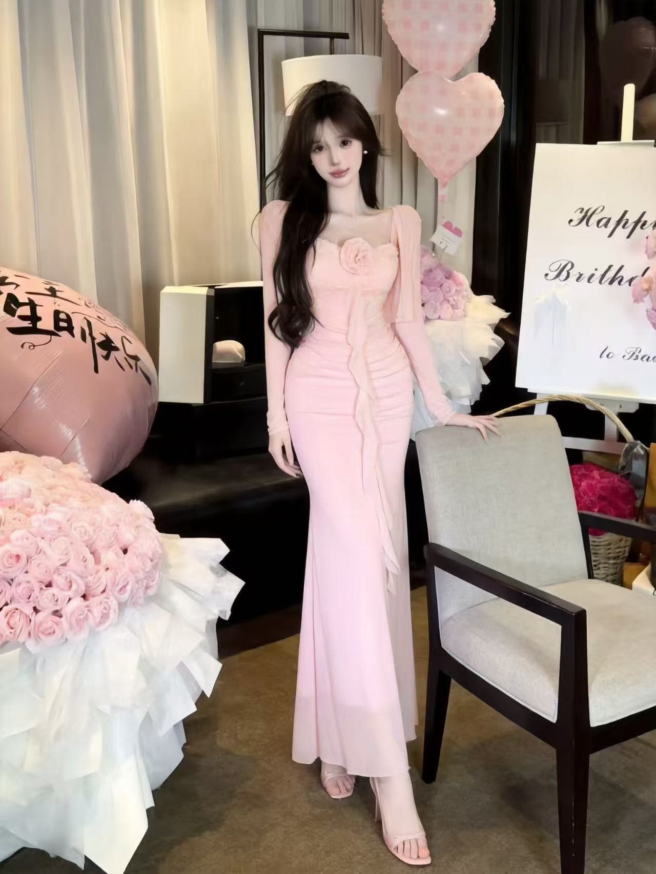 실사 프랑스식 순수한 욕망 바람 섹시함 오프숄더 레이스 조각 드레스 품격 몸매 가꾸기 오픈 가디건 외국 가스 투피스 세트 상세 이미지 8