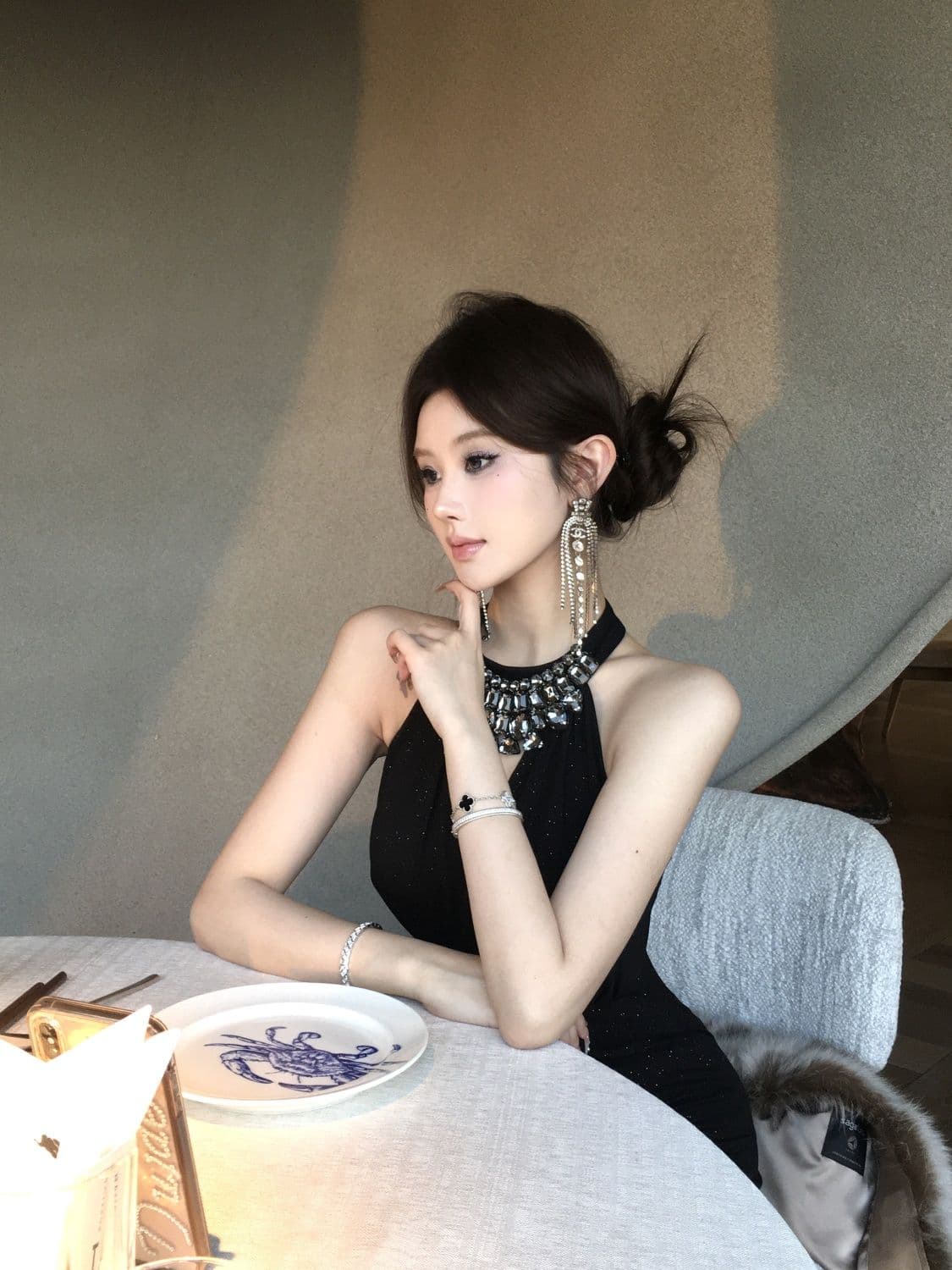 실사 비싼 가스 센스 천 골드 다이아몬드 세팅 슬립 드레스 여름 섹시함 행침 목 타이트 스커트 생일 연회 미니 스커트 상세 이미지 1