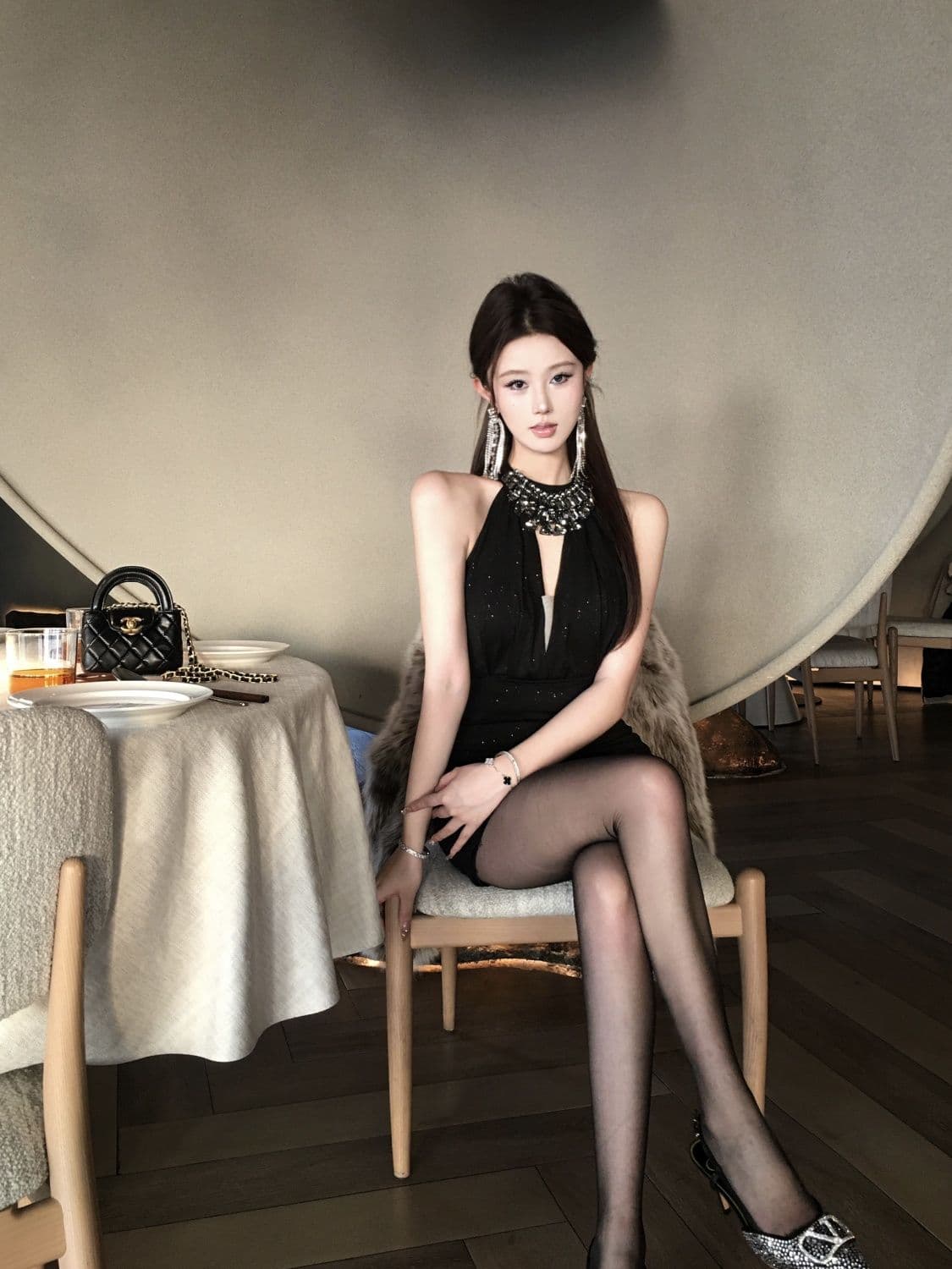 실사 비싼 가스 센스 천 골드 다이아몬드 세팅 슬립 드레스 여름 섹시함 행침 목 타이트 스커트 생일 연회 미니 스커트 상세 이미지 8