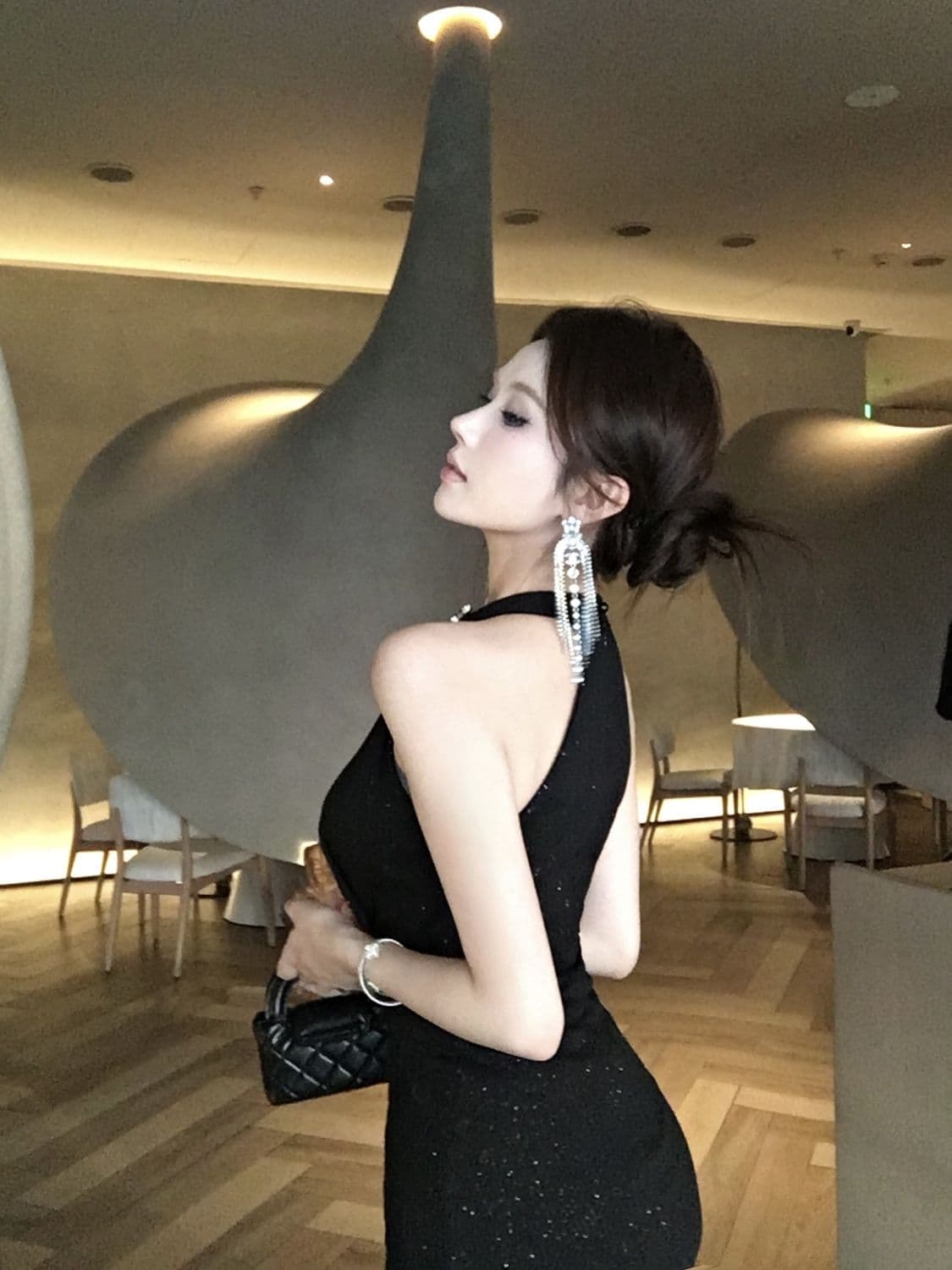 실사 비싼 가스 센스 천 골드 다이아몬드 세팅 슬립 드레스 여름 섹시함 행침 목 타이트 스커트 생일 연회 미니 스커트 상세 이미지 11