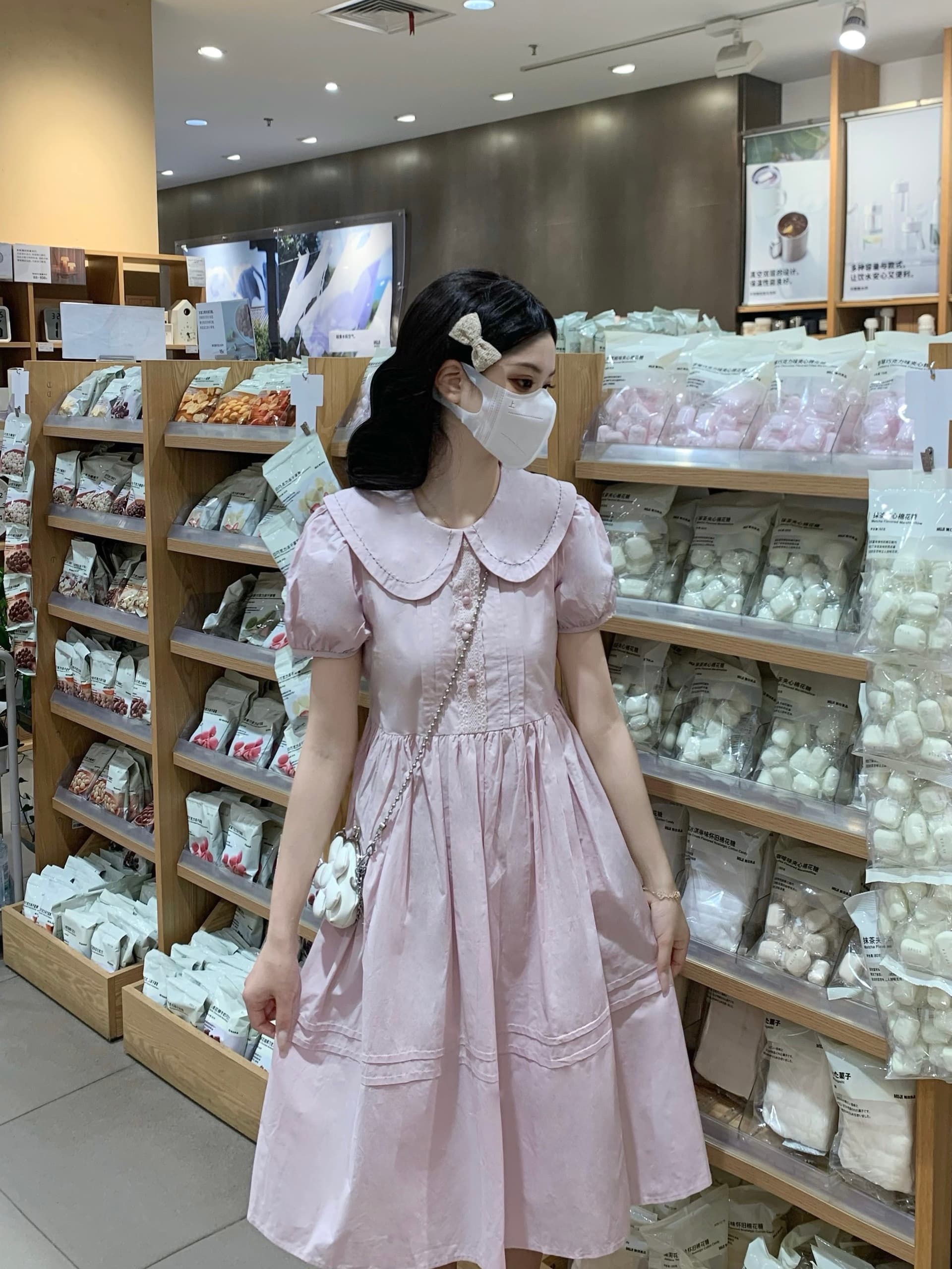실사 여름 학원 스타일 달콤함 귀여운 레이스 레이스 베이비 칼라 단색 한 마디 드레스 상세 이미지 7