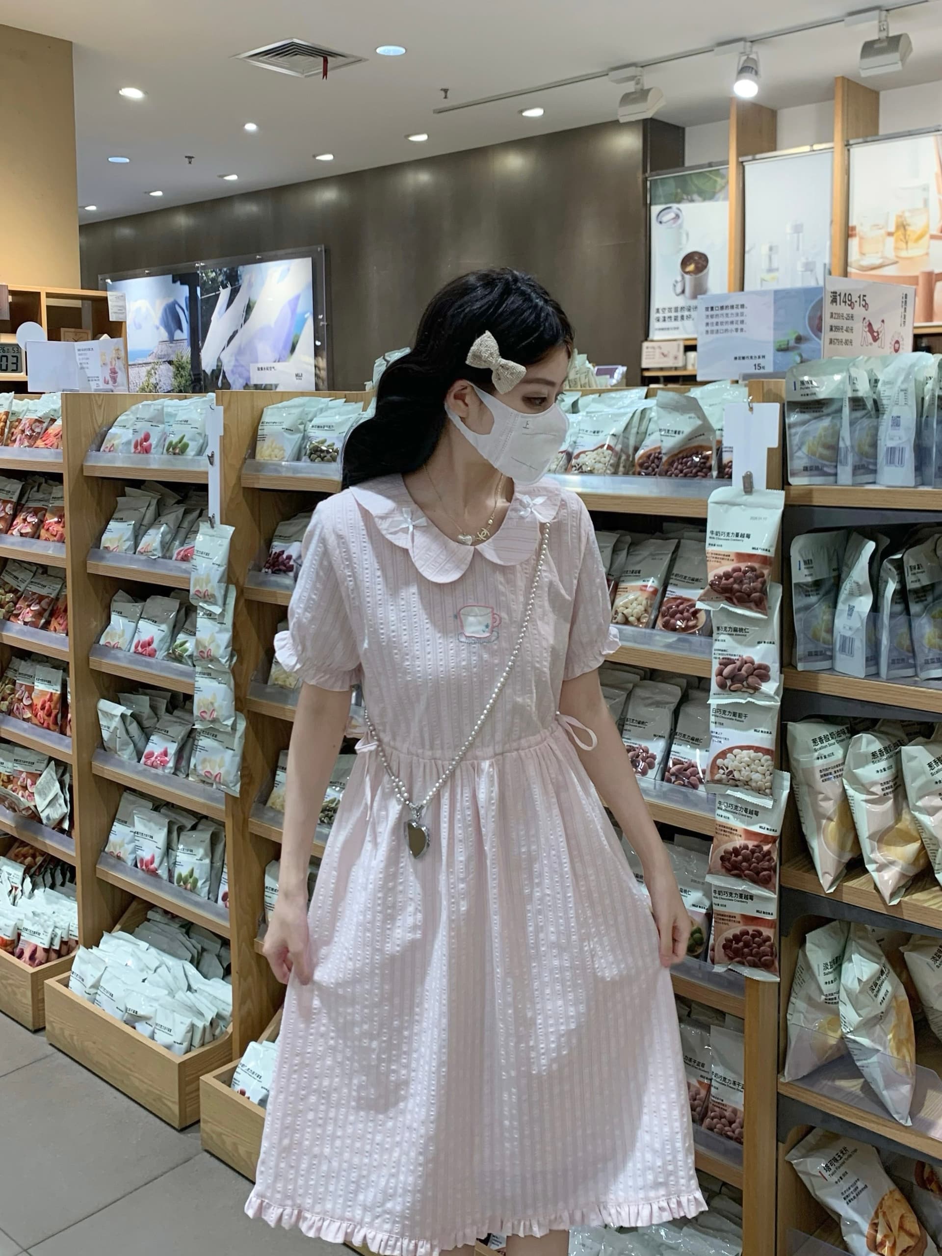 실사 학원 스타일 달콤함 소녀 신선함 귀여운 여름 반팔 꽃잎 칼라 중간 길이 드레스 이미지 4