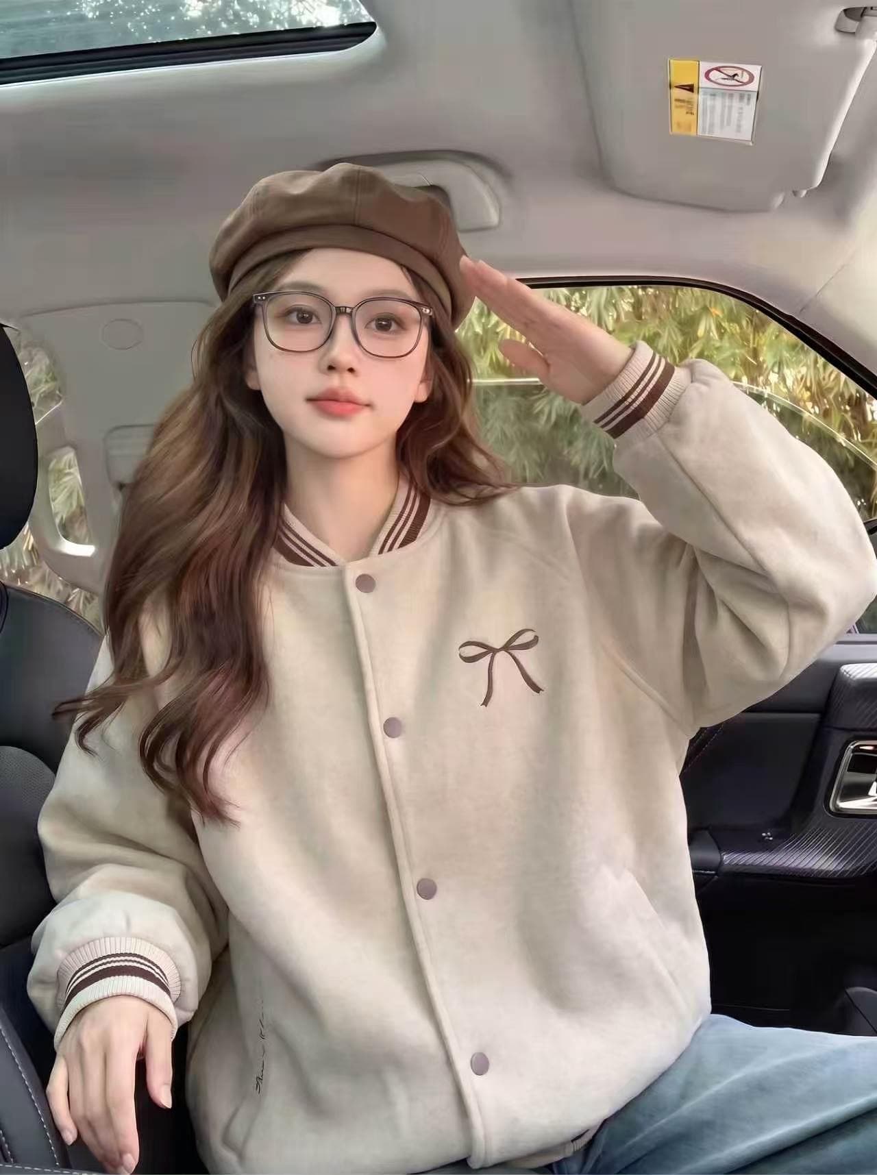 가을 새로운 외국 가스 학원 스타일 자수 알파벳 나비 매듭 스탠드 칼라 야구 외투 이미지 2