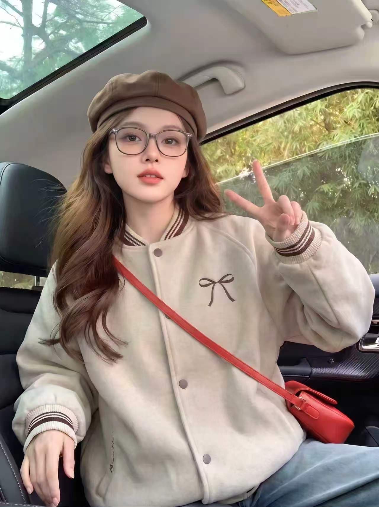 가을 새로운 외국 가스 학원 스타일 자수 알파벳 나비 매듭 스탠드 칼라 야구 외투 이미지 4