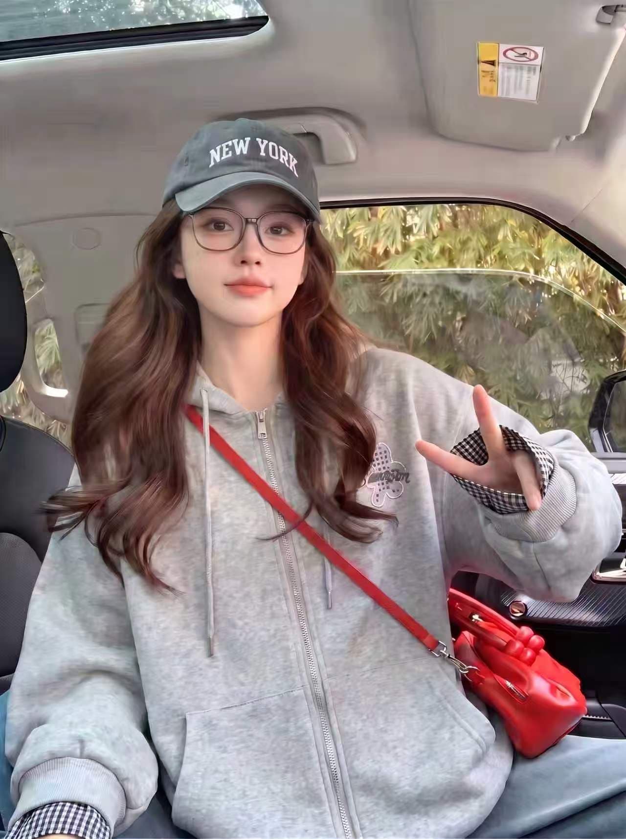 가을 겨울 새로운 두꺼운 복합 원단 자수 알파벳 체크무늬 색상 일치 후드 지퍼 루즈핏 후드티 재킷 상세 이미지 9