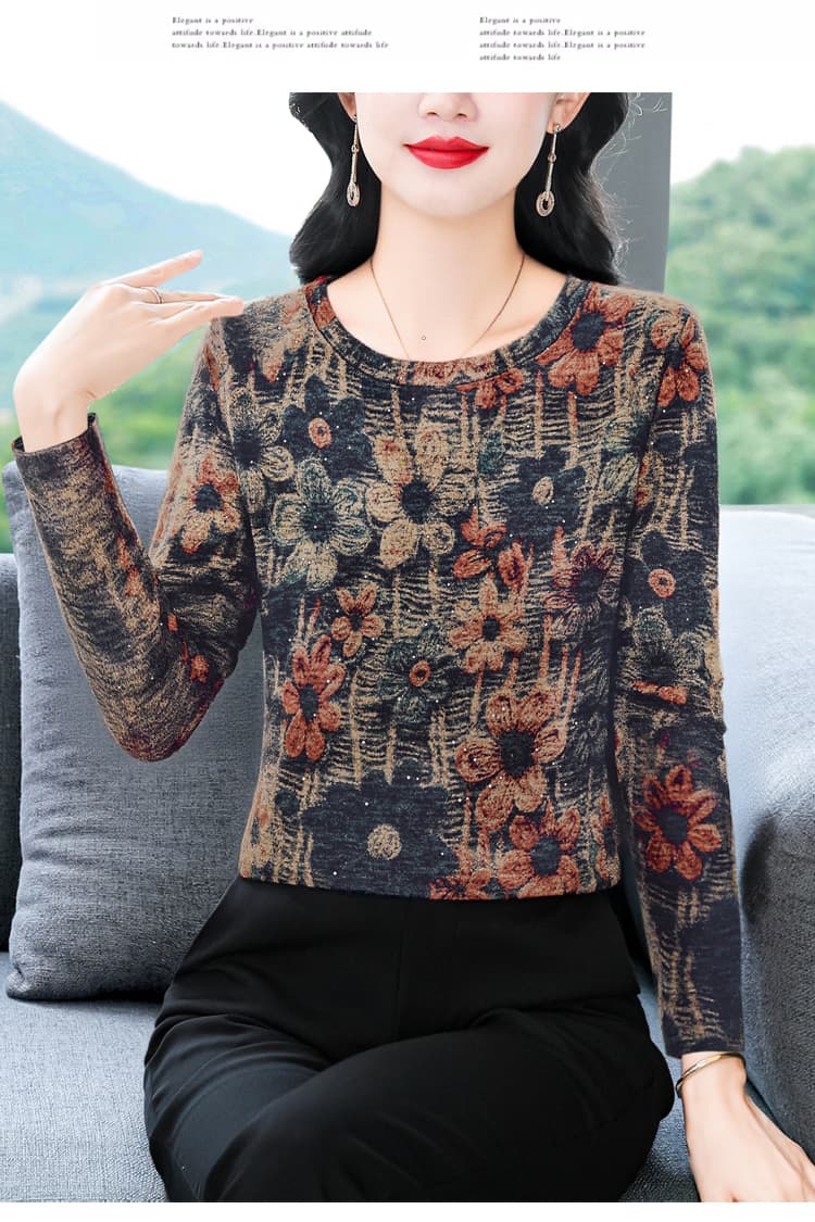 2026 실사 긴팔 프린트 티셔츠 여성 봄 가을 겨울 새로운 엄마 몸매 가꾸기 만나는 맨위 외국 가스 인사이드 가져 가라. 작은 셔츠 상세 이미지 16