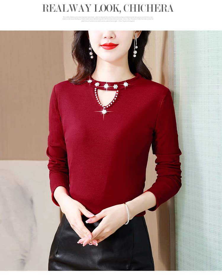 실사 2026 봄 가을 새로운 디자인 센스 작은 대중 기본 셔츠 여성 비즈 박기 홀로우 아웃 반팔 작은 셔츠 여성 상세 이미지 29
