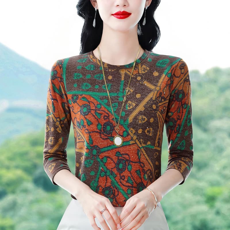 가을 새로운 긴팔 라운드 넥 티셔츠 여성 f 패션 다용도 품격 루즈핏 연령 감소 맨위 인사이드 가져 가라. 기본 셔츠 트렌디 이미지 2