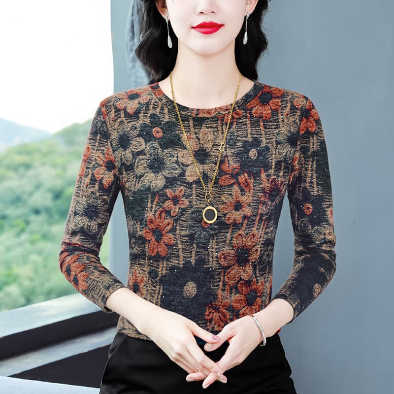 실사 2025 겨울 기본 셔츠 여성 봄 가을 새로운 프린트 긴팔 티셔츠 작은 셔츠 인사이드 가져 가라. 연삭 털 맨위 이미지 2