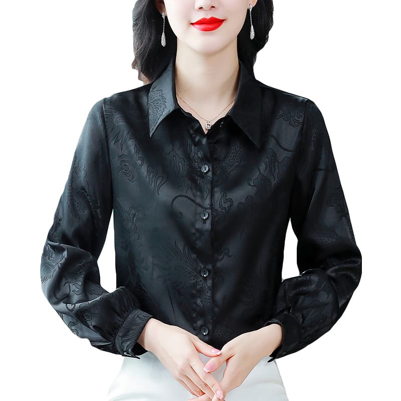 실사 2026 봄 가을 새로운 자카드 문단 단색 셔츠 패션 다용도 품격 맨위 여성 루즈핏 슬림해 보이는 이미지 6