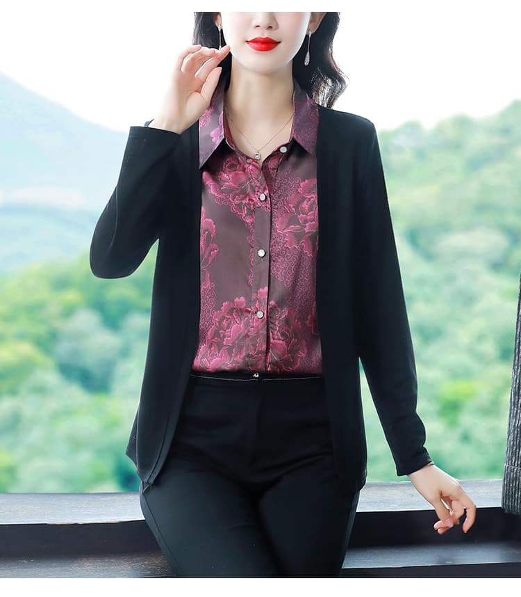 가짜 두 조각 여성 셔츠 패션 2026 봄 가을 새로운 연령 감소 다용도 슬림해 보이는 품격 어머니 드레스 긴팔 맨위 상세 이미지 17