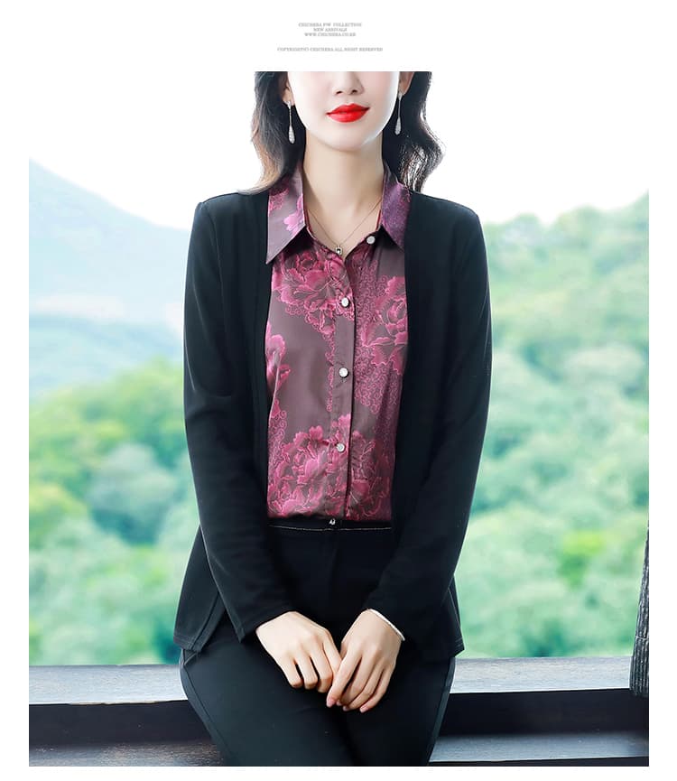 가짜 두 조각 여성 셔츠 패션 2026 봄 가을 새로운 연령 감소 다용도 슬림해 보이는 품격 어머니 드레스 긴팔 맨위 상세 이미지 19