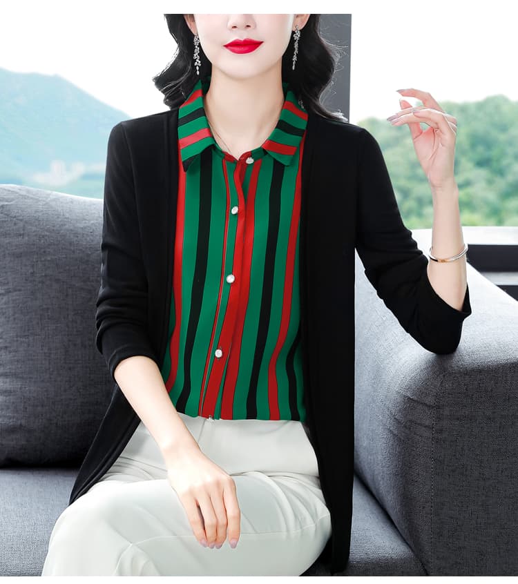 가짜 두 조각 여성 셔츠 패션 2026 봄 가을 새로운 연령 감소 다용도 슬림해 보이는 품격 어머니 드레스 긴팔 맨위 상세 이미지 13