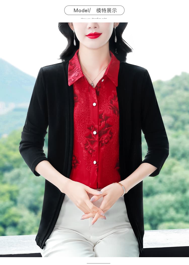 페이크 레이어드 긴팔 여성 셔츠 가을 2026 올해 인기 새로운 패션 품격 다용도 니트 오픈 가디건 맨위 상세 이미지 10