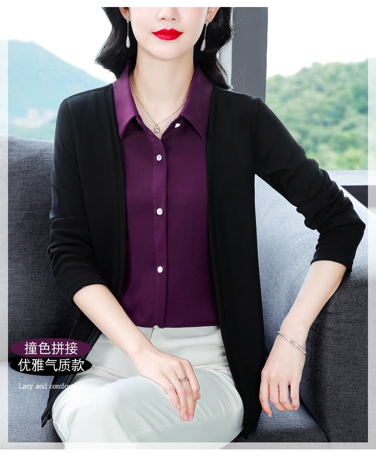 페이크 레이어드 긴팔 여성 셔츠 가을 2026 올해 인기 새로운 패션 품격 다용도 니트 오픈 가디건 맨위 상세 이미지 3
