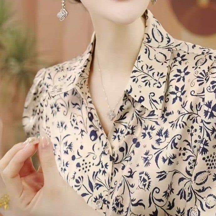 패션 폴로 칼라 긴팔 셔츠 여성 2026 가을 새로운 프린트 작은 셔츠 외국 가스 연령 감소 다용도 출퇴근 맨위 상세 이미지 6
