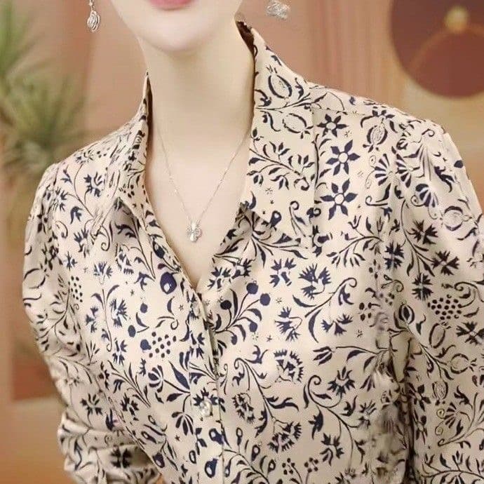 패션 폴로 칼라 긴팔 셔츠 여성 2026 가을 새로운 프린트 작은 셔츠 외국 가스 연령 감소 다용도 출퇴근 맨위 상세 이미지 8