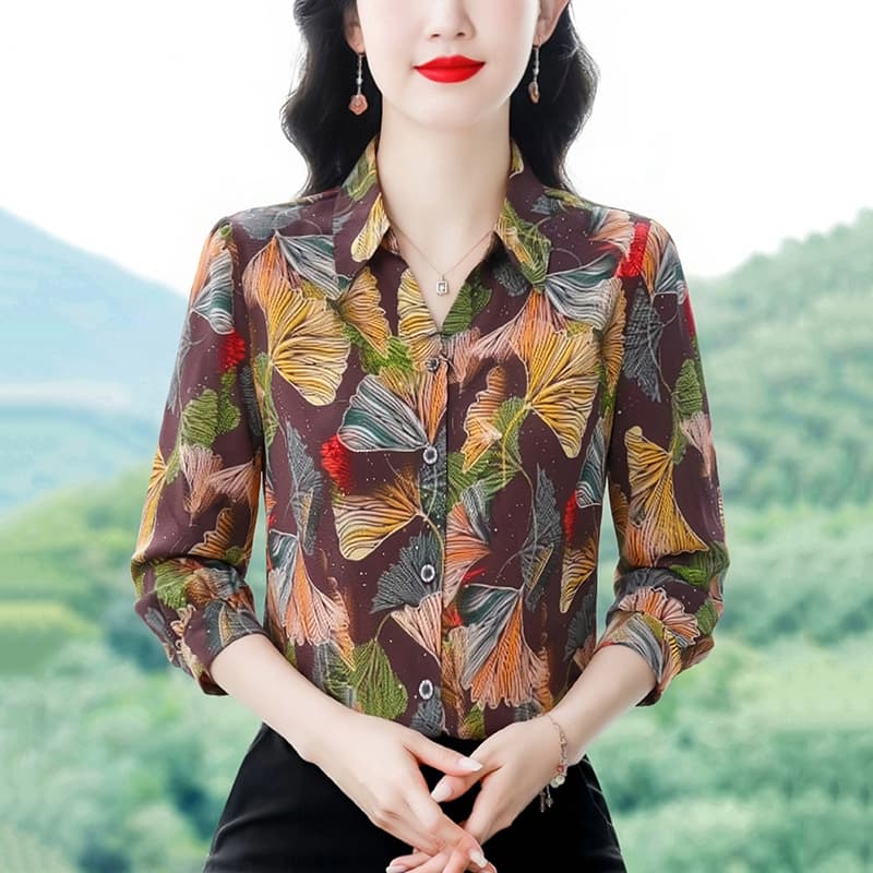 외국 가스 꽃무늬 폴로 칼라 긴팔 셔츠 2026 이른 가을 새로운 z 루즈핏 슬림해 보이는 어머니 드레스 다용도 우아함 셔츠 이미지 2