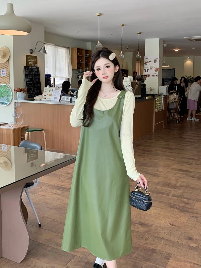 실사 고급 센스 코디 봄 전체 집합 치마 슬립 드레스 빅 사이즈 여성 의류 표지 배 슬림해 보이는 패션 세트