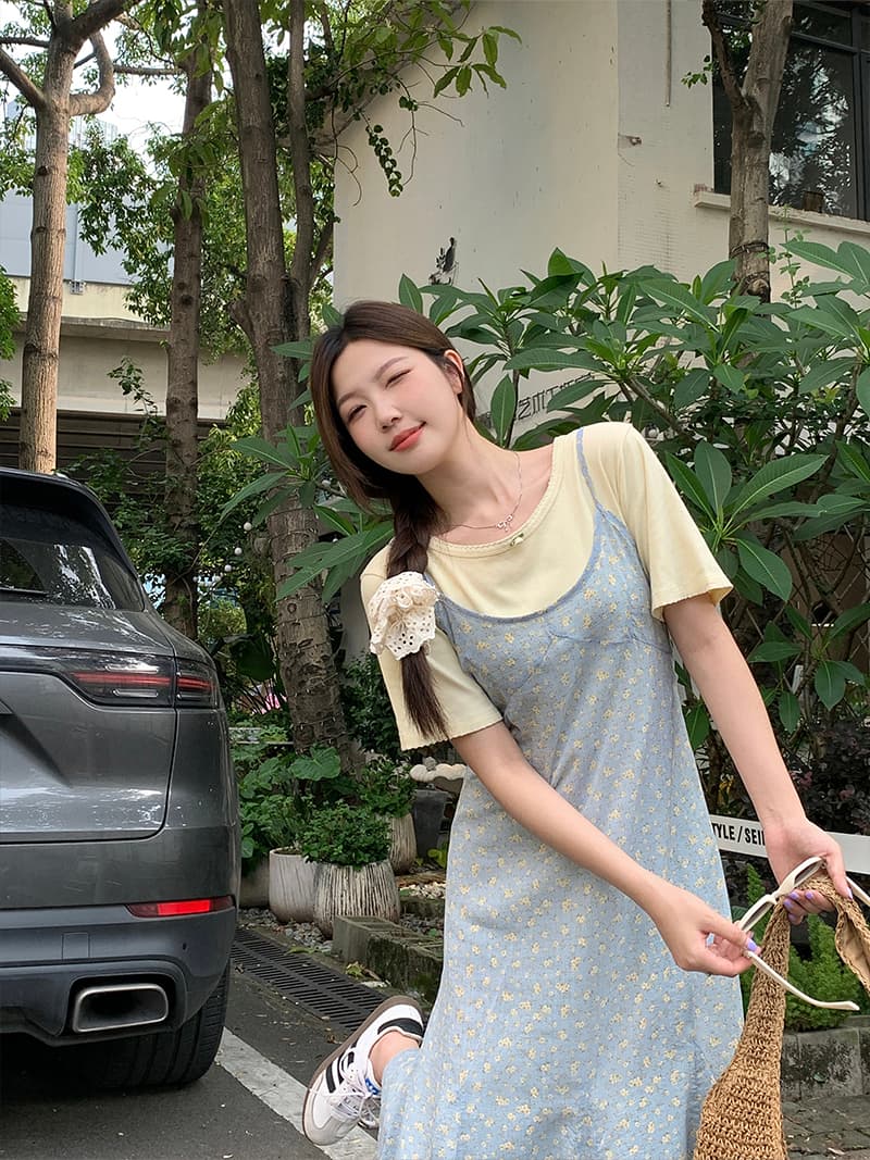 실사 여름 새로운 지방 mm 페이크 레이어드 슬림해 보이는 맨위 표지 배 슬립 드레스 상세 이미지 6