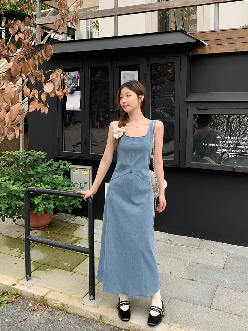 실사 여름 새로운 통통한 여동생 슈퍼 부드럽다 니트 데님 슬립 드레스 고급 프로 피부 통기성 롱 스커트 상세 이미지 5