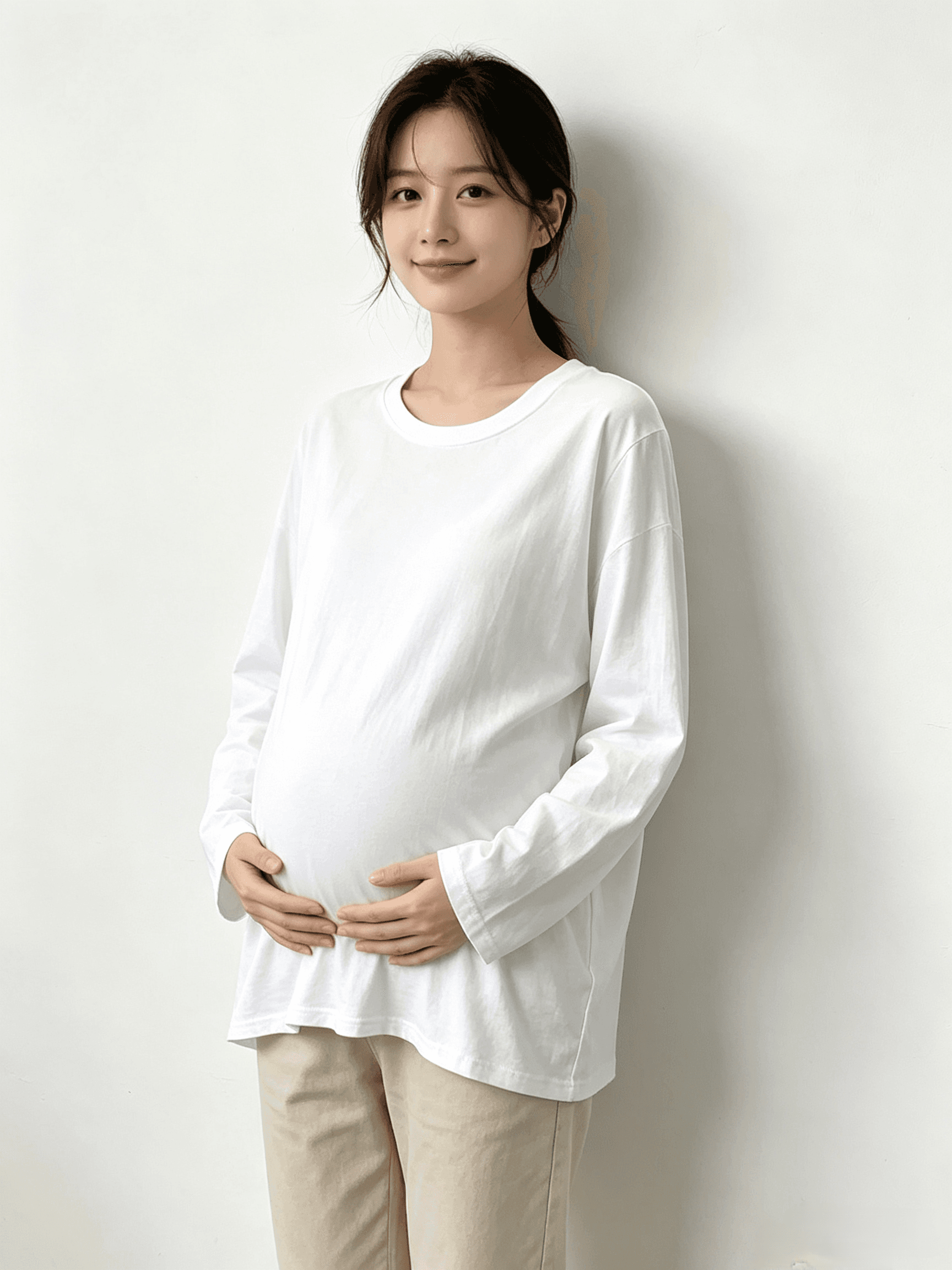 임산부 가을 겨울 기본 셔츠 모달 면 신축성 인사이드 가져 가라. 긴팔 티셔츠 맨위 단색 스택 착용 안감 t 상세 이미지 6