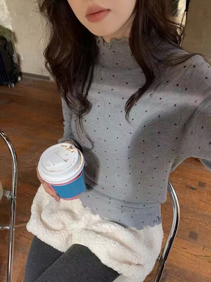 작은 샤넬 스타일 인사이드 가져 가라. 도트 무늬 니트 스웨터 여성 가을 겨울 쇼트 스타일 몸매 가꾸기 스웨터 만나는 프릴 긴팔 맨위 상세 이미지 5
